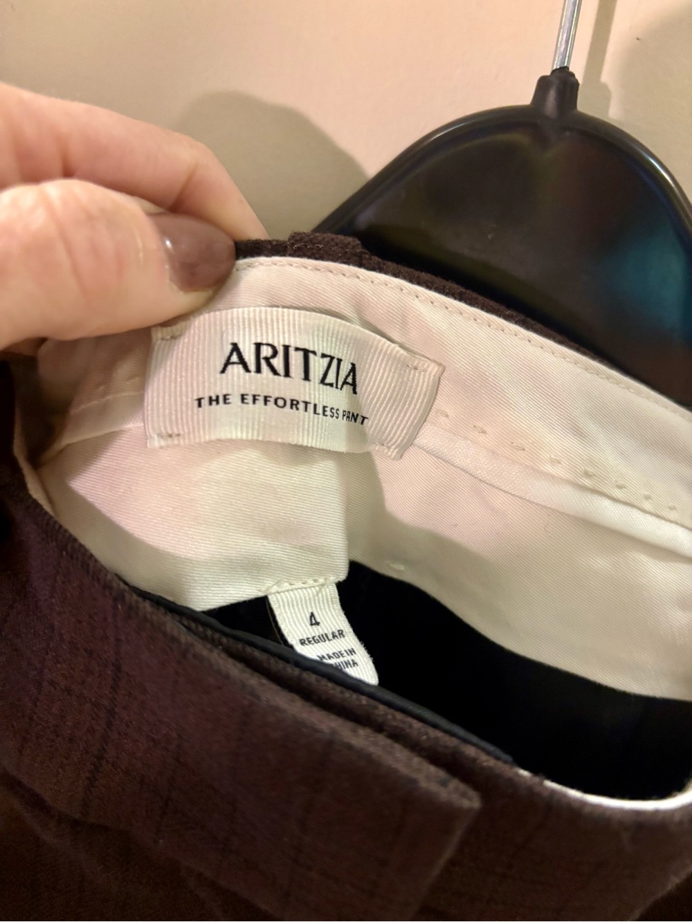 Aritzia The Effortless Pant Size 4R Brown Black Plaid - Picture 3 of 5